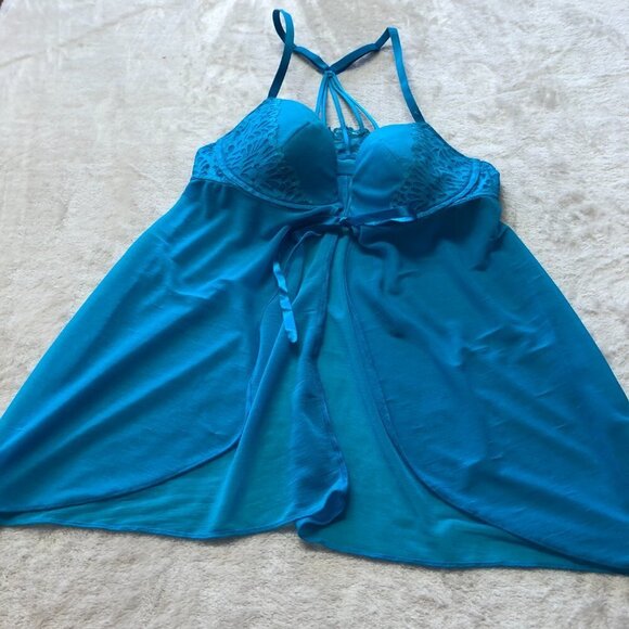 Blue Sheer Tie Front Baby Doll Size M/L - Picture 3 of 7